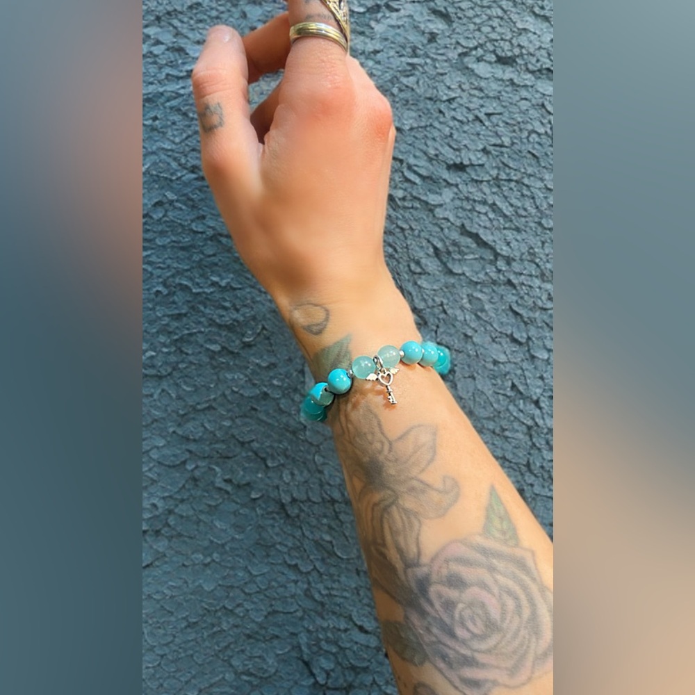 Handmade Teal Ombré Gemstone Charm Bracelet